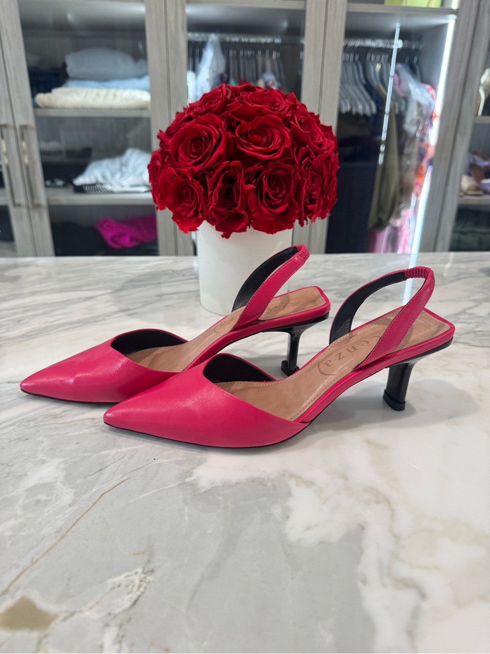 Slingback Pointed-Toe Kitten Heels in Hot Pink - Picture 2 of 5